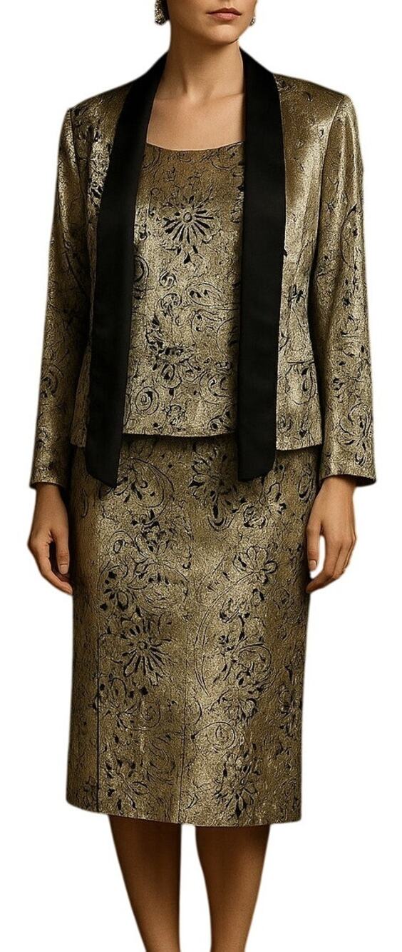 Zonda Nellis Silk Burnout Velvet 3 Piece Skirt Set Gold Black S